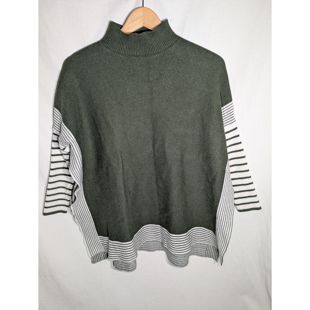 Chicwish Cape Poncho Sweater OS Boxy Dolman‎ Sleeves Slit Sides Green Stripes